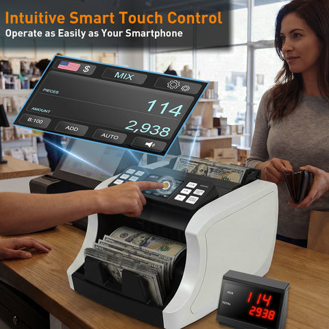 Multi-Currency Mixed Denomination Money Counter NUCOUN VC-1 | Commercial Grade Bill Value Counter with CIS UV MG IR Counterfeit Detection, Compact Heavy Duty Design for Small Business, Retail, Office